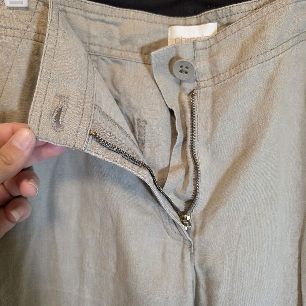 Chico's Linen Pants Size 0 US 4 Small Light Brown Wide Leg Coastal Beach Casual - Picture 3 of 11